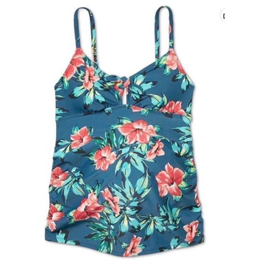 Ingrid & Isabel Floral Print Tropical Tie Front Tankini Top Women's Maternity Sm